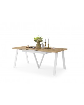 AVERY eik Artisan / onderkant wit - LOFT/INDUSTRIËLE TAFEL VOOR WOONKAMER / EETKAMER UITKLAPBAAR TOT 330 cm!