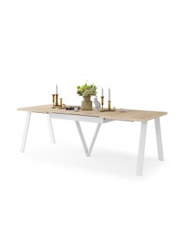 AVERY eik Sonoma / onderkant wit - LOFT/INDUSTRIËLE TAFEL VOOR WOONKAMER / EETKAMER UITKLAPBAAR TOT 330 cm!