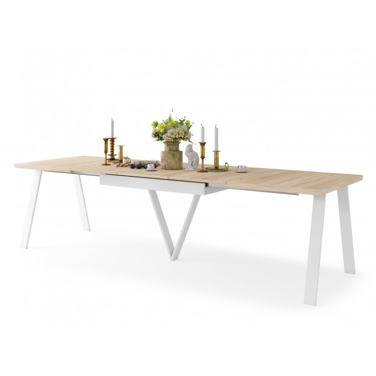 AVERY eik Sonoma / onderkant wit - LOFT/INDUSTRIËLE TAFEL VOOR WOONKAMER / EETKAMER UITKLAPBAAR TOT 330 cm!