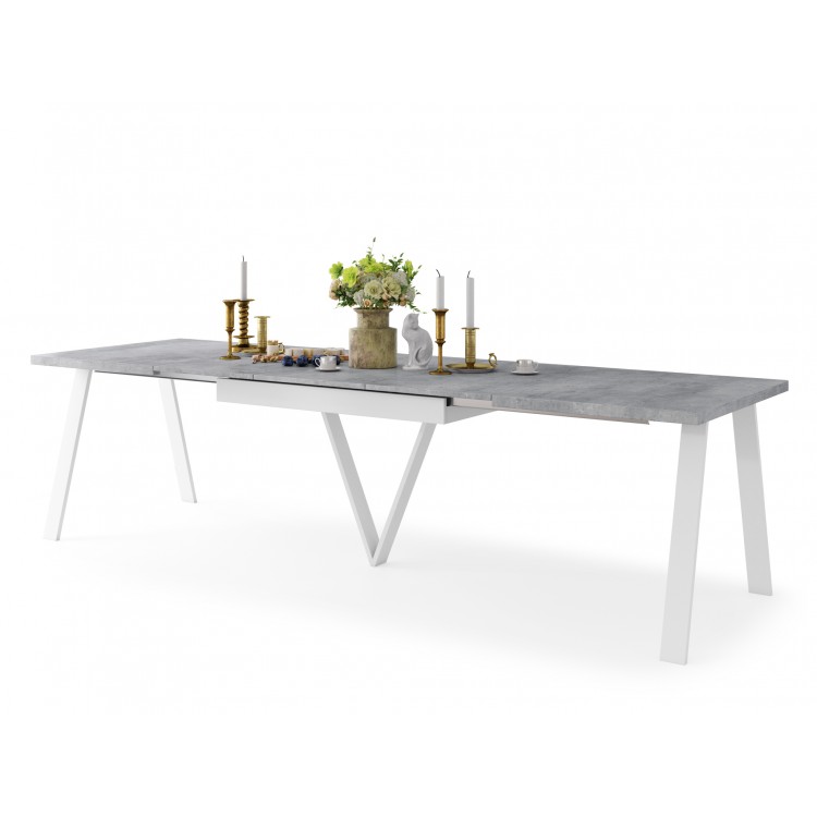 AVERY Millenium beton/onderkant wit - LOFT/INDUSTRIËLE TAFEL VOOR WOONKAMER / EETKAMER UITKLAPBAAR TOT 330 cm!