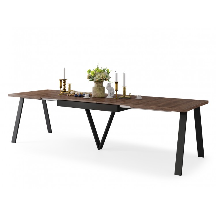 AVERY eik bruin/onderkant zwart - LOFT/INDUSTRIËLE TAFEL VOOR WOONKAMER/EETKAMER UITKLAPBAAR TOT 330 cm!