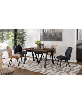 AVERY eik bruin/onderkant zwart - LOFT/INDUSTRIËLE TAFEL VOOR WOONKAMER/EETKAMER UITKLAPBAAR TOT 330 cm!