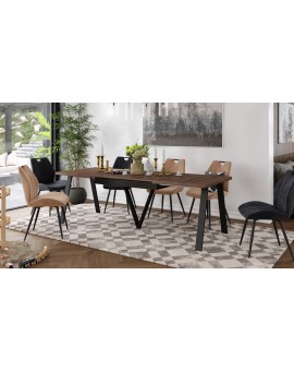 AVERY eik bruin/onderkant zwart - LOFT/INDUSTRIËLE TAFEL VOOR WOONKAMER/EETKAMER UITKLAPBAAR TOT 330 cm!