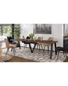 AVERY eik bruin/onderkant zwart - LOFT/INDUSTRIËLE TAFEL VOOR WOONKAMER/EETKAMER UITKLAPBAAR TOT 330 cm!