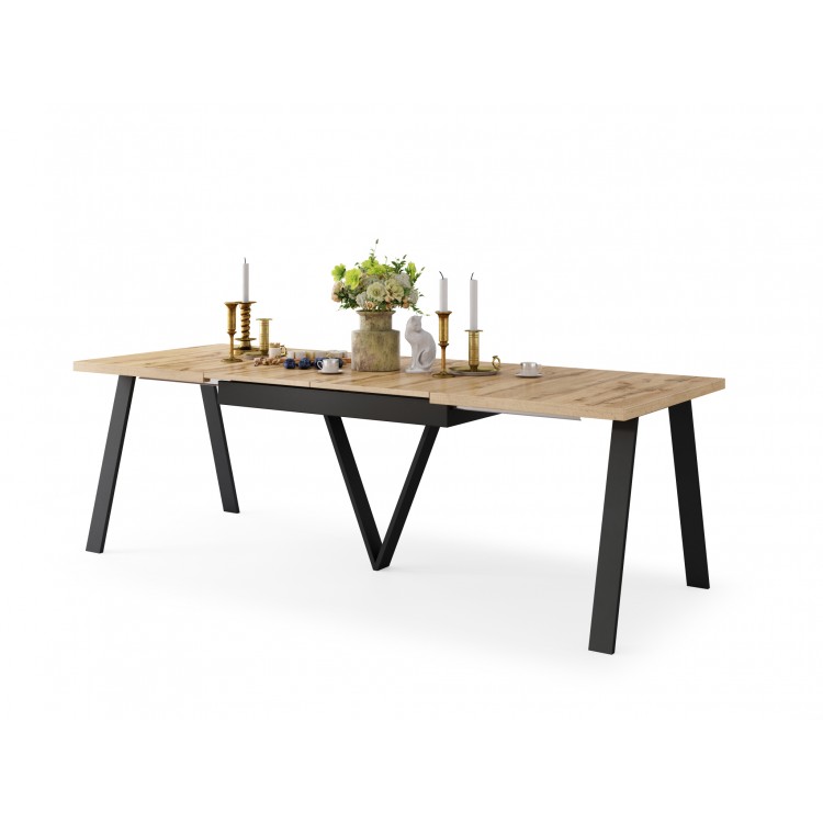 AVERY eik Wotan / onderkant zwart - LOFT/INDUSTRIËLE TAFEL VOOR WOONKAMER/ EETKAMER UITKLAPBAAR TOT 330 cm!