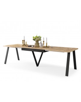 AVERY eik Wotan / onderkant zwart - LOFT/INDUSTRIËLE TAFEL VOOR WOONKAMER/ EETKAMER UITKLAPBAAR TOT 330 cm!