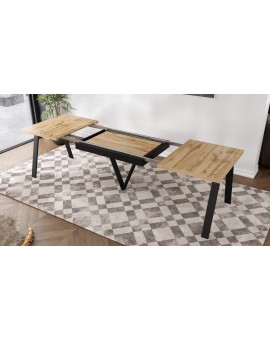 AVERY eik Wotan / onderkant zwart - LOFT/INDUSTRIËLE TAFEL VOOR WOONKAMER/ EETKAMER UITKLAPBAAR TOT 330 cm!