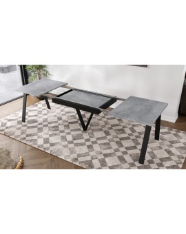 AVERY Beton Millenium/onderkant zwart - LOFT/INDUSTRIËLE TAFEL VOOR WOONKAMER/EETKAMER UITKLAPBAAR TOT 330 cm!