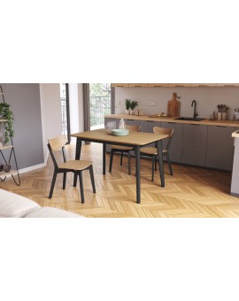 ROXY Onderstel naturel eik/zwart - RETRO KEUKEN-/DININGTAFEL - rechthoekige houten tafel