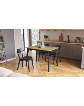 ROXY Onderstel naturel eik/zwart - RETRO KEUKEN-/DININGTAFEL - rechthoekige houten tafel