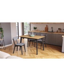 ROXY Onderstel naturel eik/zwart - RETRO KEUKEN-/DININGTAFEL - rechthoekige houten tafel