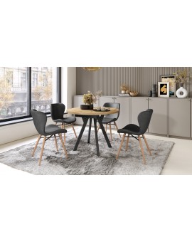 ALDO Eiken Artisan/Zwarte poten - RONDE LOFT/INDUSTRIËLE TAFEL VOOR WOONKAMER/EETKAMER, UITSCHUIFBAAR