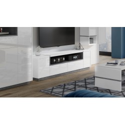 Tv-tafel FOLK RTV-185, wit glanzend en mat / beton, kast