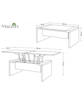 SPACE eiken sonoma / wit, opklapbare salontafel, in hoogte verstelbaar