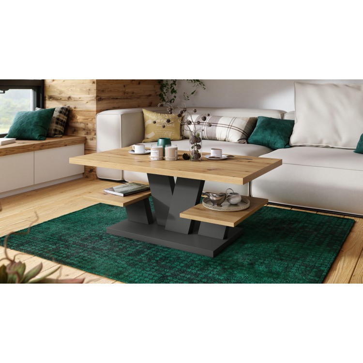 VIVA MAT Artisan eik/Antraciet - MODERNE KOFFIE TAFEL MET SCHAPPEN