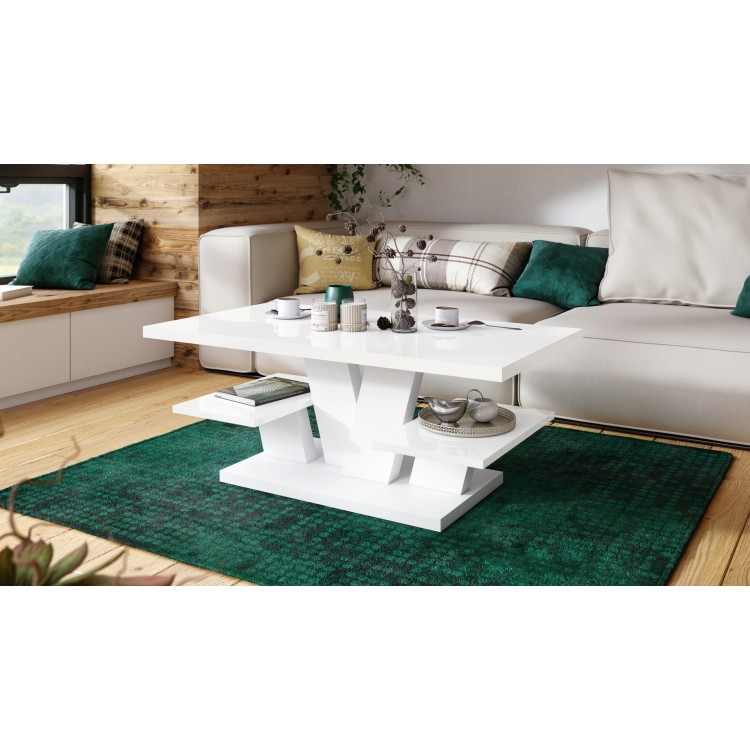 VIVA Wit glans/Wit mat - MODERNE KOFFIE TAFEL MET SCHAPPEN