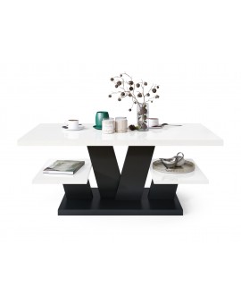 VIVA Wit glans/Zwart mat - MODERNE KOFFIE TAFEL MET SCHAPPEN