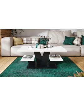 VIVA Wit glans/Zwart mat - MODERNE KOFFIE TAFEL MET SCHAPPEN