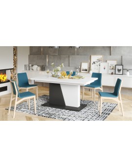 NOBLE NOIR Wit mat/Antraciet (donkergrijs) – uitschuifbare tafel tot 218 cm, voor 8, 10 personen.