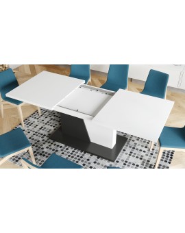 NOBLE NOIR Wit mat/Antraciet (donkergrijs) – uitschuifbare tafel tot 218 cm, voor 8, 10 personen.