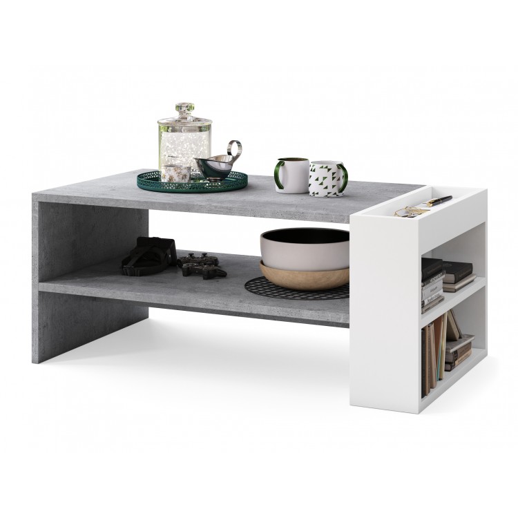 NEFRI Millenium Beton/Wit Mat - MODERNE KOFFIE TAFEL MET LEGPLANK