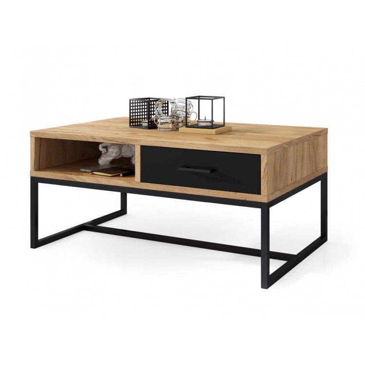 NYX Eik Ambacht Goud/Zwart Mat - MODERNE KOFFIETAFEL MET LA, LOFT