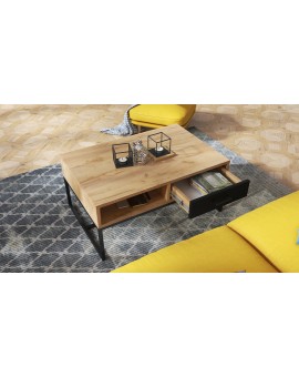 NYX Eik Ambacht Goud/Zwart Mat - MODERNE KOFFIETAFEL MET LA, LOFT