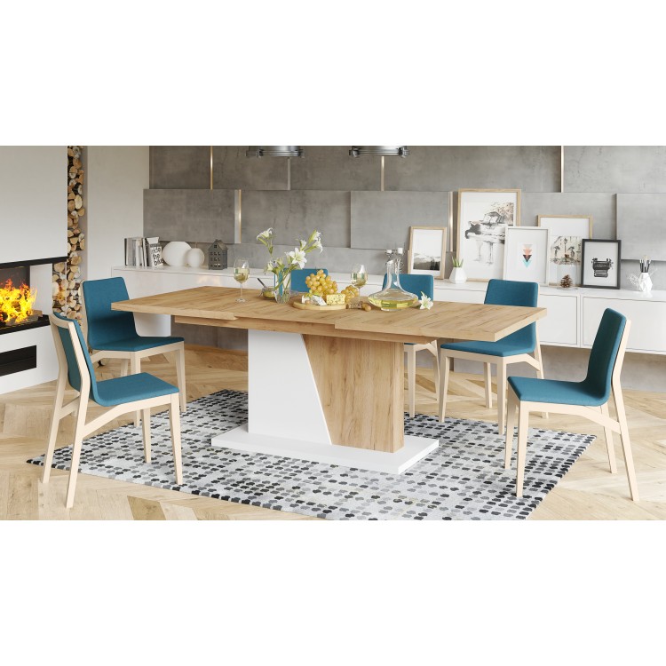 NOBLE NOIR eiken Craft Golden/White mat – uitschuifbare tafel tot 218 cm, voor 8, 10 personen.