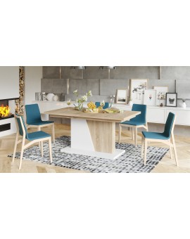 NOBLE NOIR Sonoma Eik/Wit Mat – uitschuifbare tafel tot 218 cm, voor 8, 10 personen.