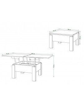 OSLO sonoma eiken / wit mat, uitklapbare salontafel met in hoogte verstelbaar blad
