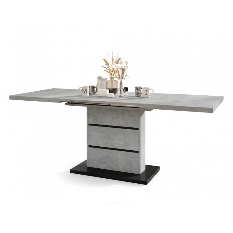 PIANO beton licht atelier / zwart mat - moderne uitschuifbare tafel tot 200 cm