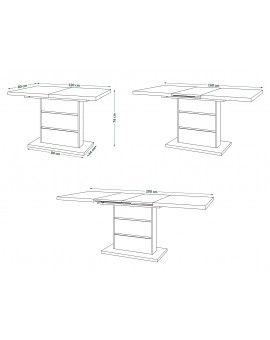 PIANO eiken votan / witte inzetstukken - moderne uitschuifbare tafel tot 200 cm