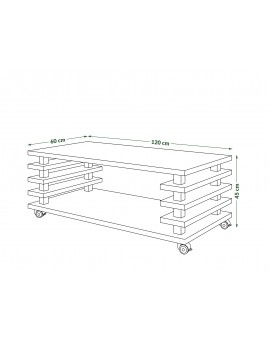 PORTO Beton Helder Atelier - MODERNE KOFFIETAFEL MET LAMELLEN 2IN1, OP WIELEN/POTEN