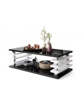 PORTO Zwart Glans/Wit Glans - MODERNE KOFFIETAFEL MET LAMELLEN 2IN1, OP WIELEN/POTEN