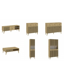 Commode BERLINI 3D3S Artisan eiken/zwart - KAST MET 3 DEUREN EN LADEN EN GERIBBELDE VOORPANELEN