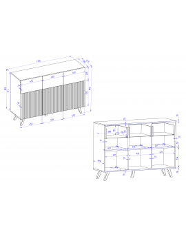 Commode BERLINI 3D3S Artisan eiken/zwart - KAST MET 3 DEUREN EN LADEN EN GERIBBELDE VOORPANELEN