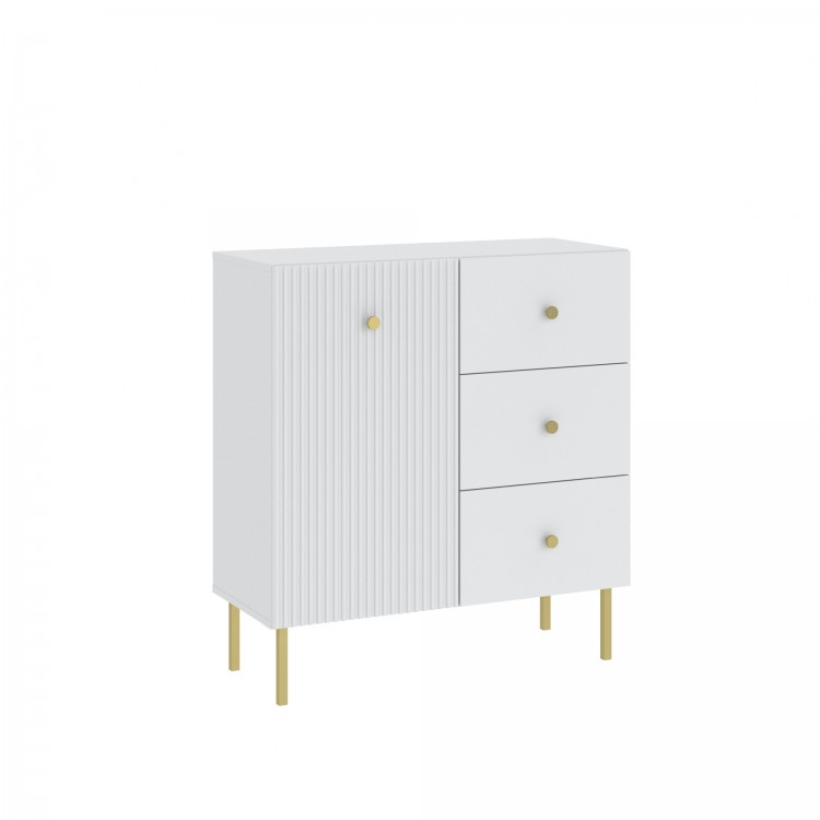 Commode VIENNA 1D3S Wit mat/goud - KAST MET LADEN EN GERIBBELDE FRONTEN