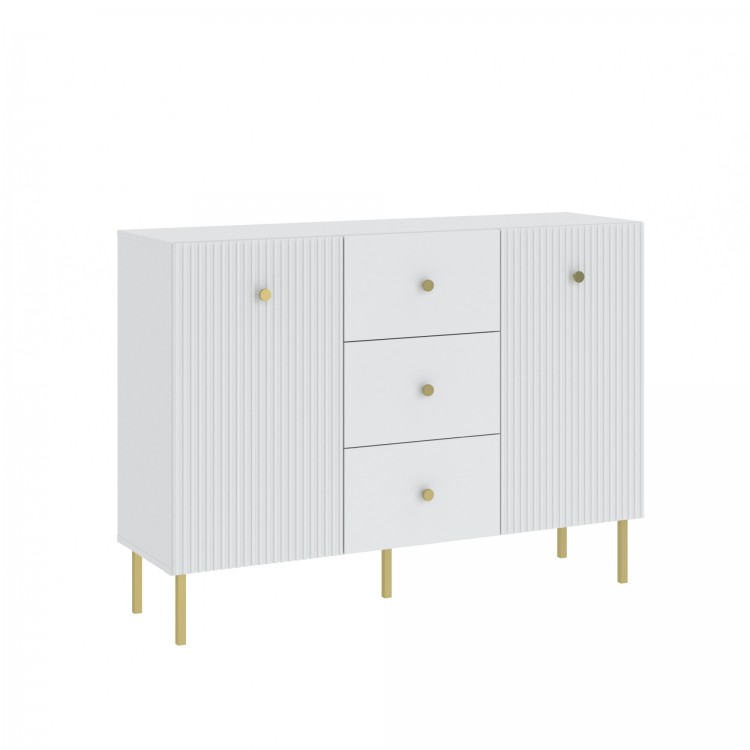 Commode VIENNA 2D3S Wit mat/goud - KAST MET LADEN EN GERIBBELDE FRONTEN