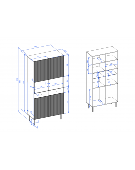 Kast VIENNA 4D Wit mat/goud - KAST MET 2 DEUREN MET GERIBBELDE VOORPANELEN