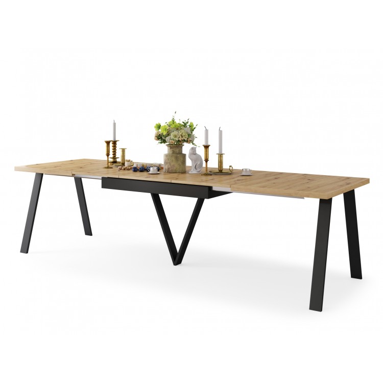 AVERY eik Artisan/onderkant zwart - LOFT/INDUSTRIËLE TAFEL VOOR WOONKAMER / EETKAMER UITKLAPBAAR TOT 290 cm!