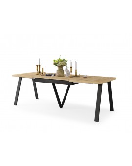 AVERY eik Craft goud/onderkant zwart - LOFT/INDUSTRIËLE TAFEL VOOR WOONKAMER / EETKAMER UITKLAPBAAR TOT 290 cm!