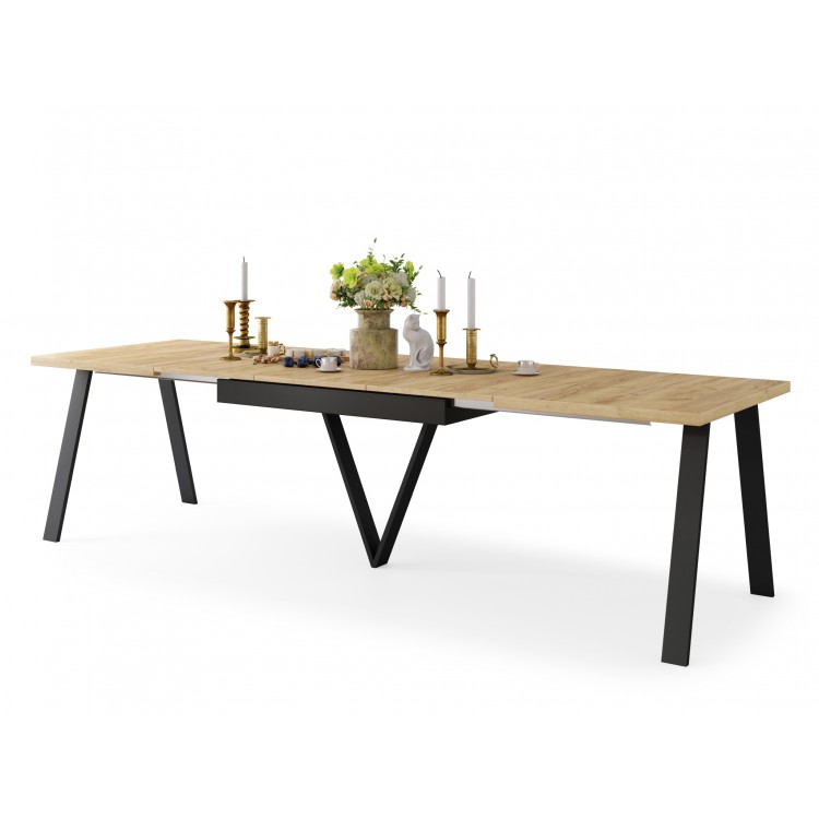 AVERY eik Craft goud/onderkant zwart - LOFT/INDUSTRIËLE TAFEL VOOR WOONKAMER / EETKAMER UITKLAPBAAR TOT 290 cm!