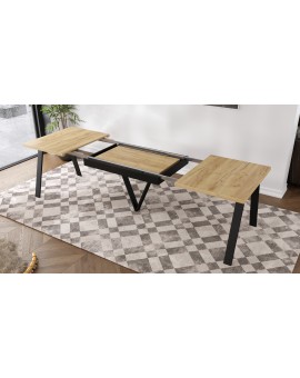 AVERY eik Craft goud/onderkant zwart - LOFT/INDUSTRIËLE TAFEL VOOR WOONKAMER / EETKAMER UITKLAPBAAR TOT 290 cm!