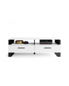 GOKEE RTV-145 Wit Mat/Zwart Mat - MODERNE KAST VOOR ONDER DE TELEVISIE MET LAMELLEN